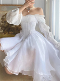 Amozae-nye outfits back to school dress  White Marie Sleeves Asymmetric Layered Lolita Dress