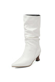 Amozae-Pointed Toe Pleated Knee High Boots