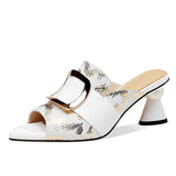Amozae-Dominique Print Leather Open Toe Novelty Heel Mules