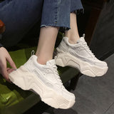 Amozae- Women Platform Sneakers Leather Casual Ladies Chunky Shoes White Woman High Black Fashion Brand Thick soled Wedge Sneakers