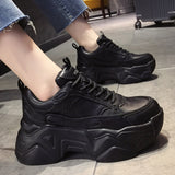 Amozae- Women Platform Sneakers Leather Casual Ladies Chunky Shoes White Woman High Black Fashion Brand Thick soled Wedge Sneakers