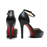 Amozae  Summer Brand Ankle Straps Womens Sandals 10 Cm   Pointed Toe Platform Pumps Matte Leather Ladies High Heels