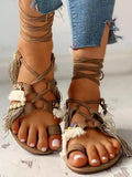 Boho Pearl Decor Tassel Sandals