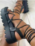 Lace Up Thick Strappy Slippers