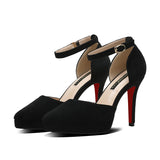 Amozae  Summer Brand Ankle Straps Womens Sandals 10 Cm   Pointed Toe Platform Pumps Matte Leather Ladies High Heels