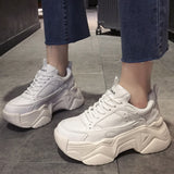 Amozae- Women Platform Sneakers Leather Casual Ladies Chunky Shoes White Woman High Black Fashion Brand Thick soled Wedge Sneakers