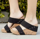 Amozae Summer Women Striped Sandals Platform Wedges High Heel Peep Toe Slip on Casual Fashion Beach Ladies Shoes Zapatos De Mujer