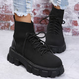 Christmas Gift Autumn Winter New Black Lace-up Platform Socks Boots Casual Thick-soled Martin Goth Chunky Heel Shoes Botas De Mujer Botte