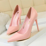 Amozae Soft Leather Shallow Fashion Women's High Heels Shoes Candy Colors Pointed Toe Women Pumps Show Thin Female Office Shoe