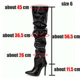 Christmas Gift Amozae New Shoes Mature Black Women Over The Knee Boots Pleated Pu Patent Leather Thin High Heels Female Thigh Boots