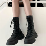 Amozae--Christmas Gift  Mid-tube Motorcycle Martin Boots Women's Autumn 2024 Black Platform Rubber Lace-up Designer Korean Fashion British Style