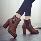 Square Heel Ankle Boots Zapatos De Mujer Botas Size 35-43 New Autumn and Winter Boots Button High Heels Shoe Fashion