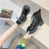 Amozae- Winter Martens Plus Velvet Boots Short Black Blue Women 2024 Platform British Style Rock Ladies Shoes Designer Rubber