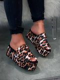 Amozae   High-heeled Women Flatform Slippers Summer New   Leopard Print Thick with Slides Women Large Size Shoes Woman Wedges Slipper