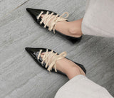 Amozae  2022 New Spring Summer Pointed Toe Low Heels Shoes Woman Cross Strap Lace Up Gladiator Pumps Black Office Shoes