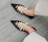 Amozae Back to College New Spring Summer Pointed Toe Low Heels Shoes Woman Cross Strap Lace Up Gladiator Pumps Black Office Shoes