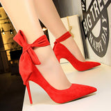 Amozae New Shoes Women High Heels Pumps Women Red Shoes Suede Women Wedding Shoes Spring Pointed Ankle Strap Stiletto Women Party Shoes