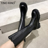 Amozae-Women Long Boots Knee high Shoes Chunky Heels Autumn Winter Brand Designer Chelsea Platform Boots Fashion Ladies Footwear 2024