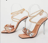 Amozae    Newest Crystal Chain Women Sandals Summer Party Wedding Shoes   Fashion Square Toe Transparent Perspex Stiletto Heels