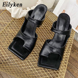 Amozae- 2024 New Design Women Slipper Elegant Square Toe High Heels Sandal Shoes High Quality Outdoor Slip On Dress Shoes