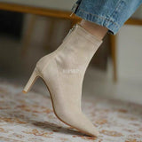 Back to College 2021 Fashion Women's Black Ankle Sock Boots Spring/ Autumn Stretch Boots Thin High Heels Pointed Toe Kopmkp Women's Shoes 34-40