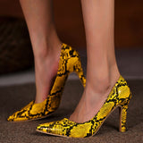 DoraTasia Snake Pattern Spring Autumn women's Shoes Pointed Toe Thin High Heels Office Ladies Pumps Concise Elegant   Shoes