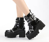 Thanksgiving  Amozae  Women Shoes Boots Black Dark Cool Thick Bottom Platform Harajuku Shoes With Metal Chain Gothic Punk Girls Shoes Footwear