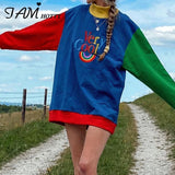 Amozae-  Rainbow Letter Print Oversize Hoodies Women Color Patchwork Long Sleeve Pullove Streetwear Autumn Aesthetic Sweatshirt