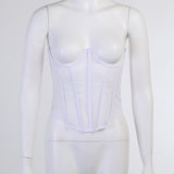 Amozae 2024 Women's Waist Corset Fashion Vintage Lace Up Underbust Corset Top Tight Transparent Mesh Crop Top Female