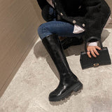 Amozae-krazing pot cow leather round toe med heels carving European equestrian boots zipper 2024 winter stovepipe chic knee-high boots