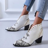 Women Rivet Boots Female Autumn Winter PU Leather Cowboy Ankle Boots Pointed Toe Wedge Heel Woman Booties Snake Shoes
