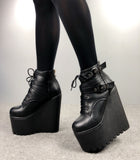 Amozae 2022 Wedges Ankle Boots White Black Rubber Sole Shoes Platform Boots Women Lacing Autumn Platform Heels Shoes Heel 16 cm