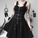 Halloween   Goth Dark women's dress eyelet web zipper harajuku mini dresses grunge Summer   sleeveless backless a-line   punk rock