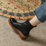 Amozae New Autumn And Winterwomen Boots Retro Full Leather Chunky Heel Platform Boots Ankle Boots Zapatos De Mujer Women Shoes Zipper