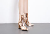 Amozae- 2024 Fashion Gold Silver Patent Leather Women Ankle Boots Pointed Toe Square Heel Boots Stiletto Women Pumps Chelsea Boots