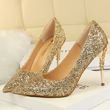 Amozae-2024 Women 10cm High Heels Fetish Pumps Lady Glitter Metal Carving Wedding Bridal Heels Bling Luxury Design Party Scarpins Shoes