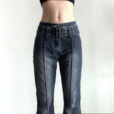 Amozae-- Casual Vintage  Black Jeans Women 2000S Aesthetic Skinny Flared Pants Capris With Belt Fashion Korean Trousers