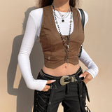 Amozae  Gothic Jacket Vest Women Dark Academia Vintage Sleeveless Tank Top Fairycore Grunge Clothes Vintage Corset Y2K Coat New