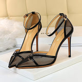 2023 Women 10cm High Heels Yellow Sandals Lady Stripper Mesh Nude Strap Sandles Wedding Bridal Luxury Prom   Pleaser Shoes