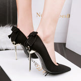 Amozae-2024 Woman Extreme 10cm High Heel Pumps Female Flock Velvet Pointed Toe Fetish Metal Heels Lady Footwear Scarpins Green Shoes