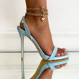 2023 Women 12cm High Heels Sandals Platform Nude Blue Sandles Pleaser Designer Metal Chain Strap Heels Lady Feitsh Pink Shoes