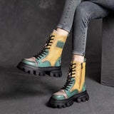 Christmas Gift 2023 New Autumn Winter Women's Shoes Martin Boots Mid Calf Boots Vintage Style Platform Mixed Colors Female Cowhide Leather Boots
