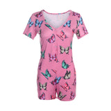 Amozae Women   V-Neck Bodycon Bodysuit Casual Printed Button Sleepwear Jumpsuit Shorts Romper Leotard   Ladies Summer Pajamas Hot