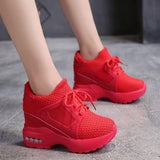 Women Platform Wedge Heels Casual Shoes Breathable Mesh High Heel Autumn Casual Shoes Height Increasing Woman Outdoor Shoes