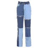 Amozae  Patchwork Straight Women's jeans Baggy Vintage High Waist Boyfriends Mom Denim Distressed Streetwear 2024 Female