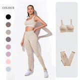 Amozae Women's Sportswear Yoga Set Workout Clothes Athletic Wear Sports Gym Legging Seamless Fitness Bra Crop Top Long Sleeve Yoga Suit