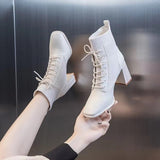 Amozae Winter Luxury Shoes High Heel Boots Ankle Women   Autumn Chunky Sole Stretch Fabric Female Casual Sock Short Boots   AA5