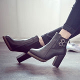 Square Heel Ankle Boots Zapatos De Mujer Botas Size 35-43 New Autumn and Winter Boots Button High Heels Shoe Fashion
