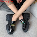 Amozae-Back to College Krazing Pot big size cow leather rhineston platform high heels casual shoes spring loafer elegant dress increasing women pumps