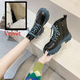 Amozae- Winter Martens Plus Velvet Boots Short Black Blue Women 2024 Platform British Style Rock Ladies Shoes Designer Rubber